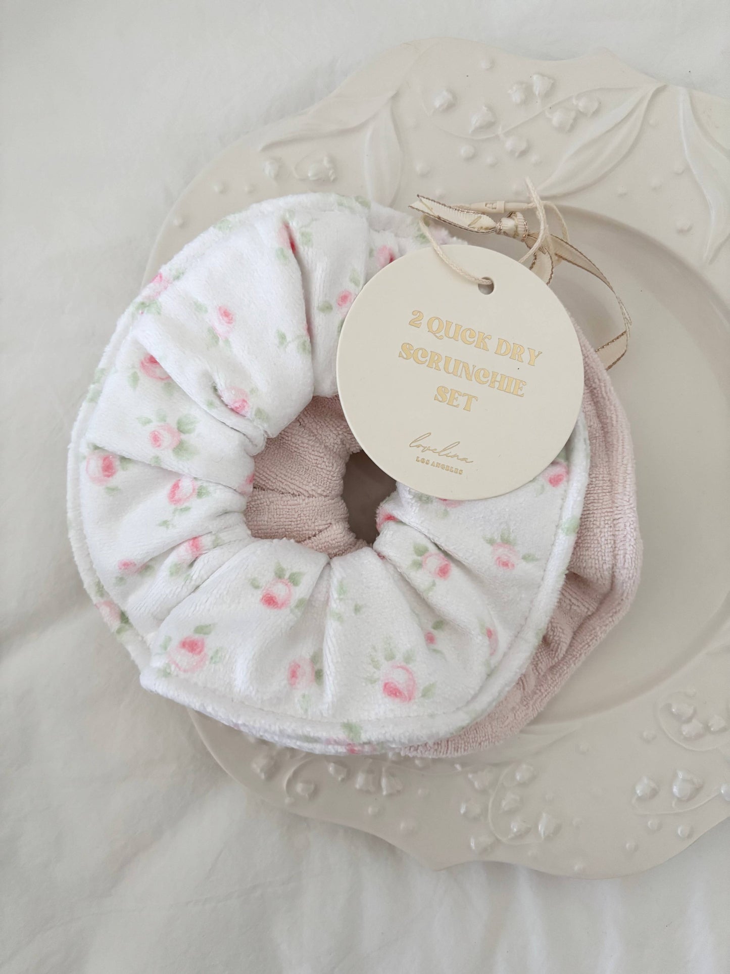 Quick Dry Jumbo Hair Towel Scrunchies (GORZA): Blue Ditsy