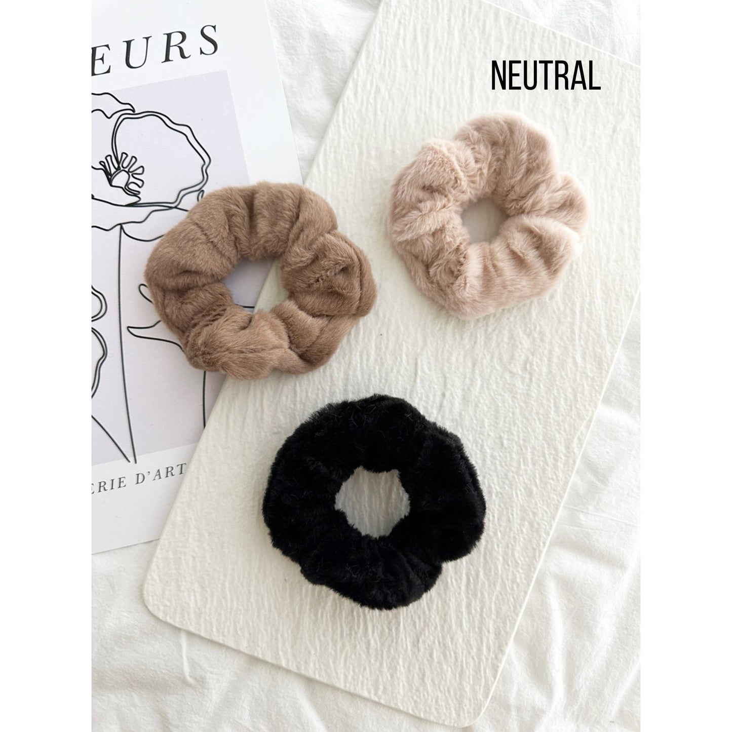 3-Assorted Fuzzy Hair Scrunchies - GONI: PINK / ONE SIZE