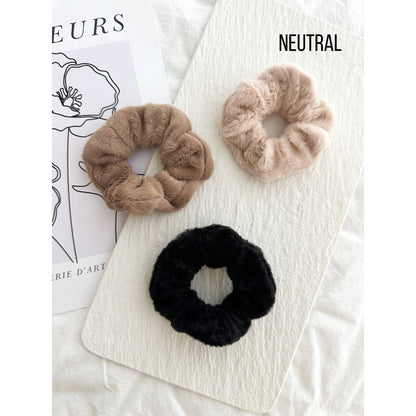 3-Assorted Fuzzy Hair Scrunchies - GONI: PINK / ONE SIZE