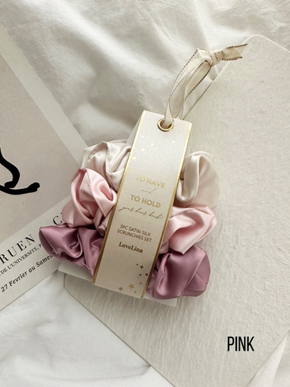 3PC Satin Silk Scrunchies - GAJA: GREEN / ONE SIZE