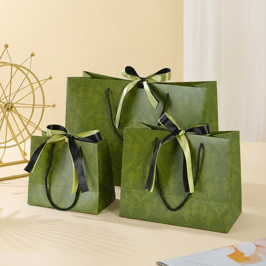 Vintage Pattern Black Green Bow Tie Paper Gift Bag w/ tissue: Large