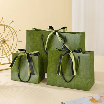Vintage Pattern Black Green Bow Tie Paper Gift Bag w/ tissue: Large