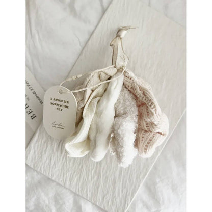 VELVET SOFT SCRUNCHIES SET - GABI: IVORY / ONE SIZE