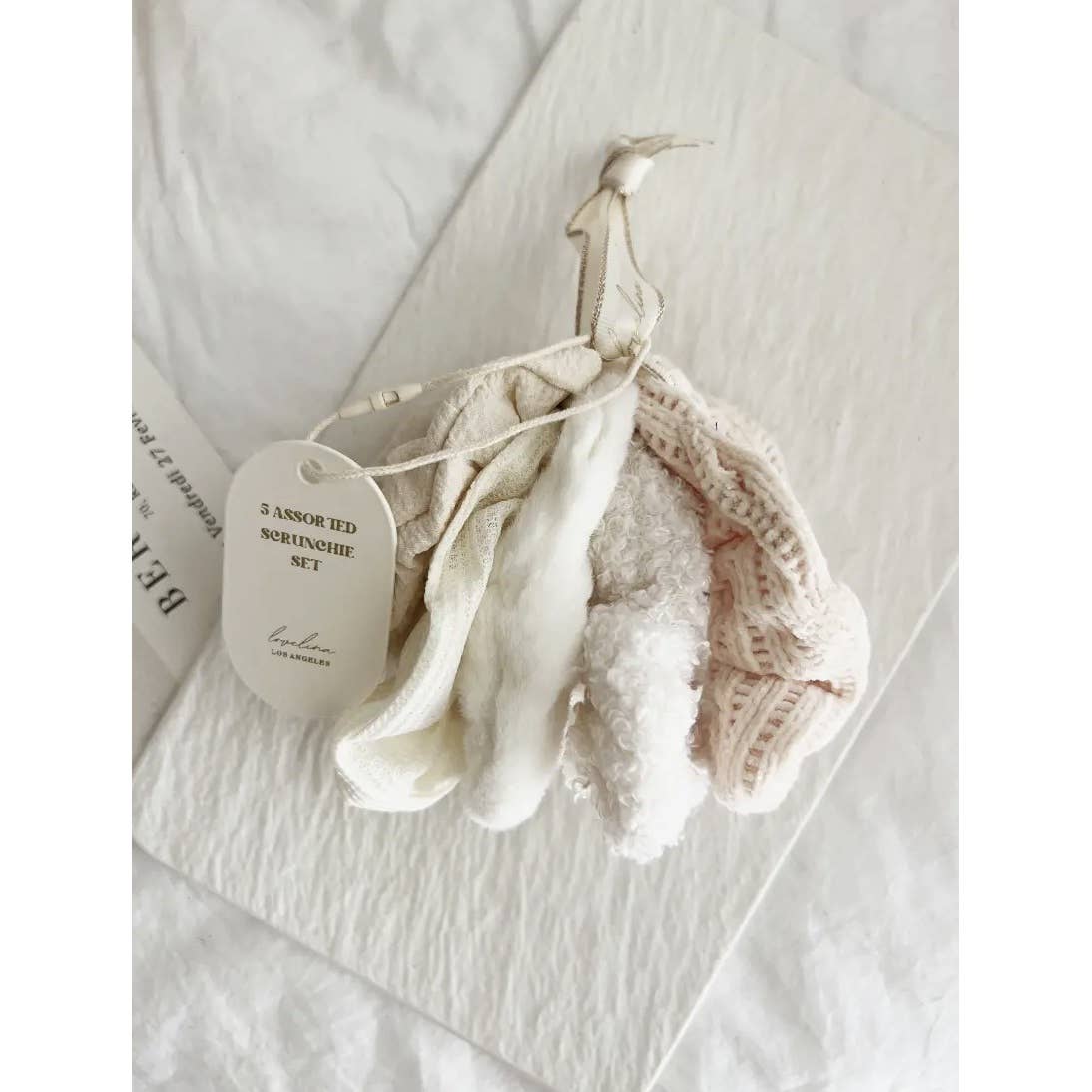 VELVET SOFT SCRUNCHIES SET - GABI: BROWN / ONE SIZE