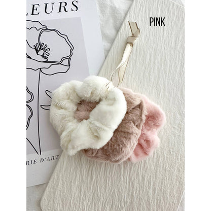 3-Assorted Fuzzy Hair Scrunchies - GONI: PINK / ONE SIZE