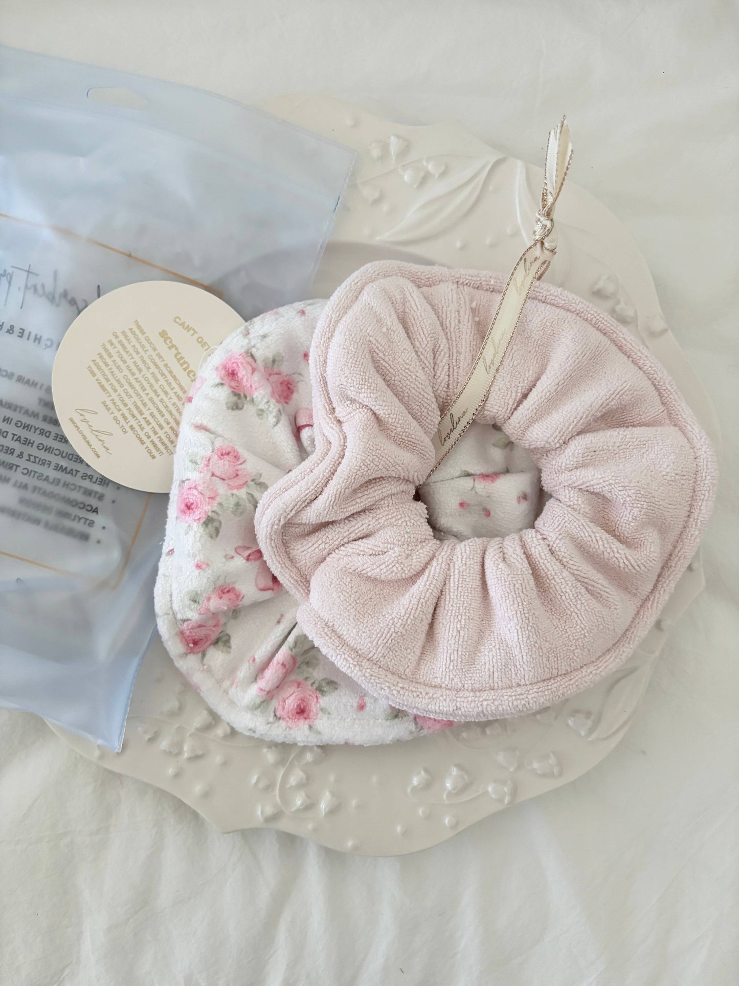 Quick Dry Jumbo Hair Towel Scrunchies (GORZA): Blue Ditsy
