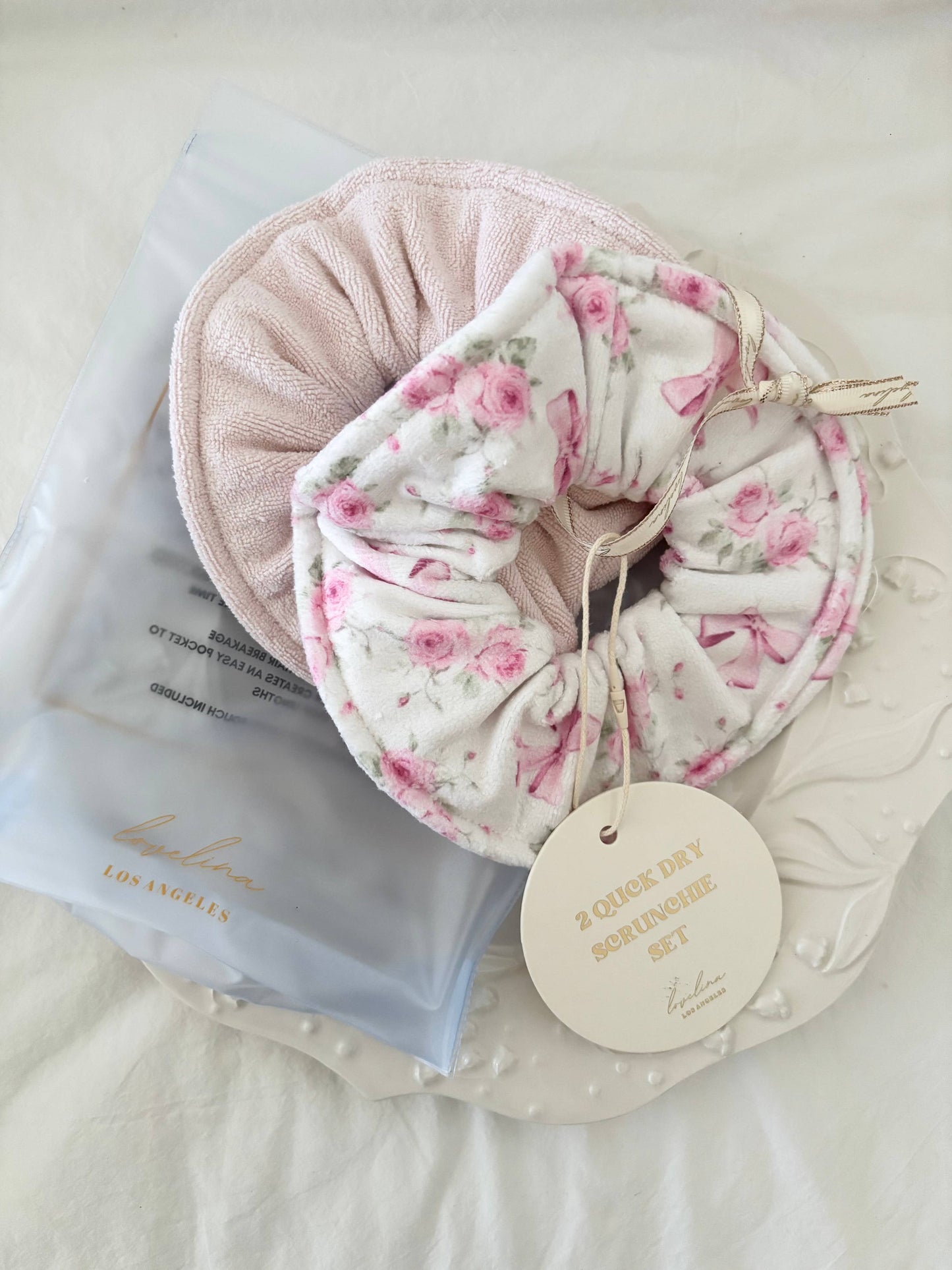Quick Dry Jumbo Hair Towel Scrunchies (GORZA): Blue Ditsy