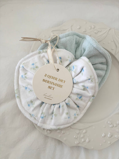 Quick Dry Jumbo Hair Towel Scrunchies (GORZA): Blue Ditsy