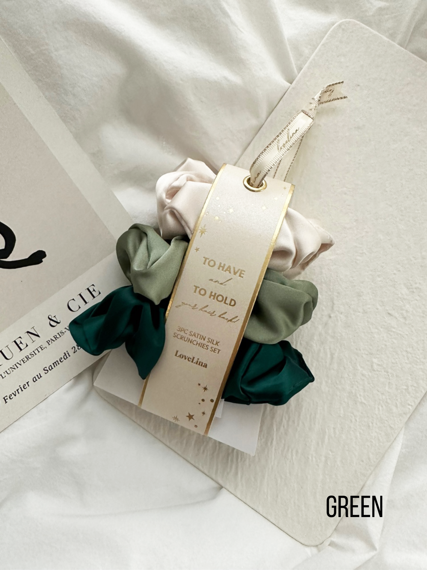 3PC Satin Silk Scrunchies - GAJA: BROWN / ONE SIZE