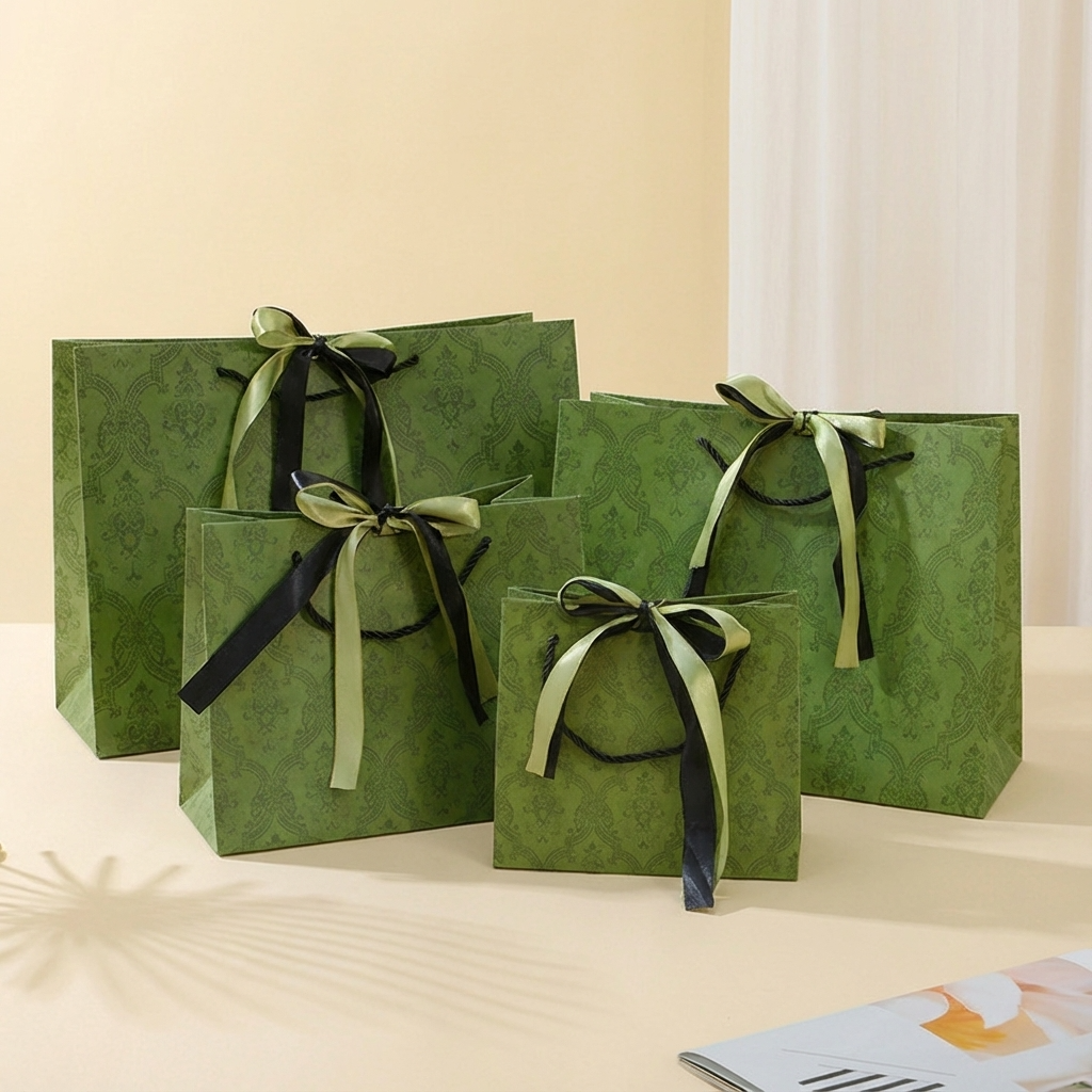 Vintage Pattern Black Green Bow Tie Paper Gift Bag w/ tissue: Large