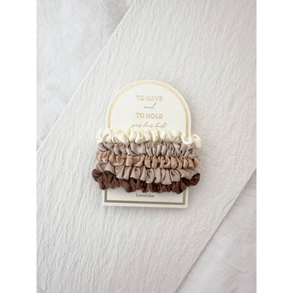 5PC Skinny Silk Hair Tie Scrunchie Set: IVORY / ONE SIZE