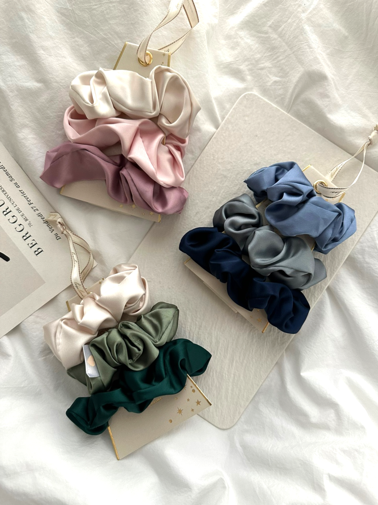 3PC Satin Silk Scrunchies - GAJA: GREEN / ONE SIZE