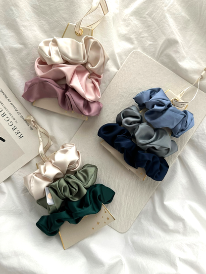 3PC Satin Silk Scrunchies - GAJA: GREEN / ONE SIZE
