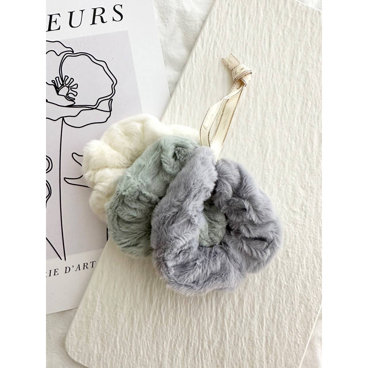 3-Assorted Fuzzy Hair Scrunchies - GONI: PINK / ONE SIZE