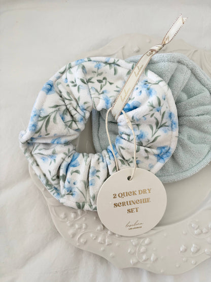 Quick Dry Jumbo Hair Towel Scrunchies (GORZA): Blue Ditsy