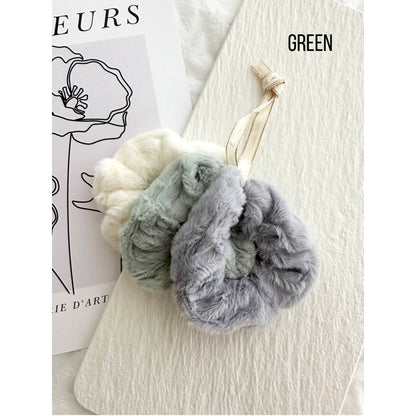3-Assorted Fuzzy Hair Scrunchies - GONI: NEUTRAL / ONE SIZE