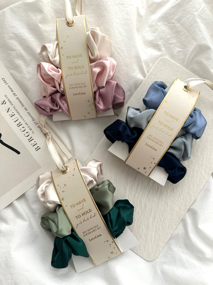 3PC Satin Silk Scrunchies - GAJA: BROWN / ONE SIZE