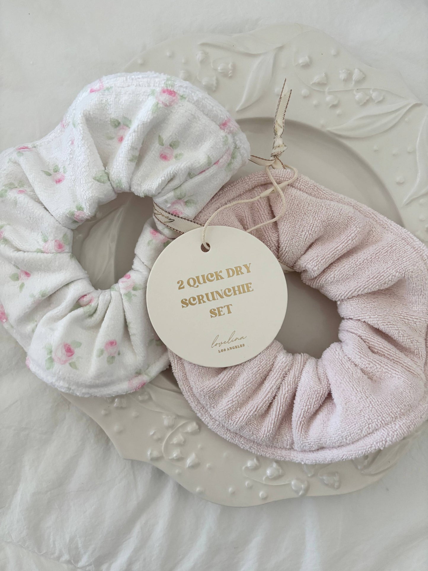 Quick Dry Jumbo Hair Towel Scrunchies (GORZA): Blue Ditsy