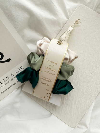3PC Satin Silk Scrunchies - GAJA: BROWN / ONE SIZE