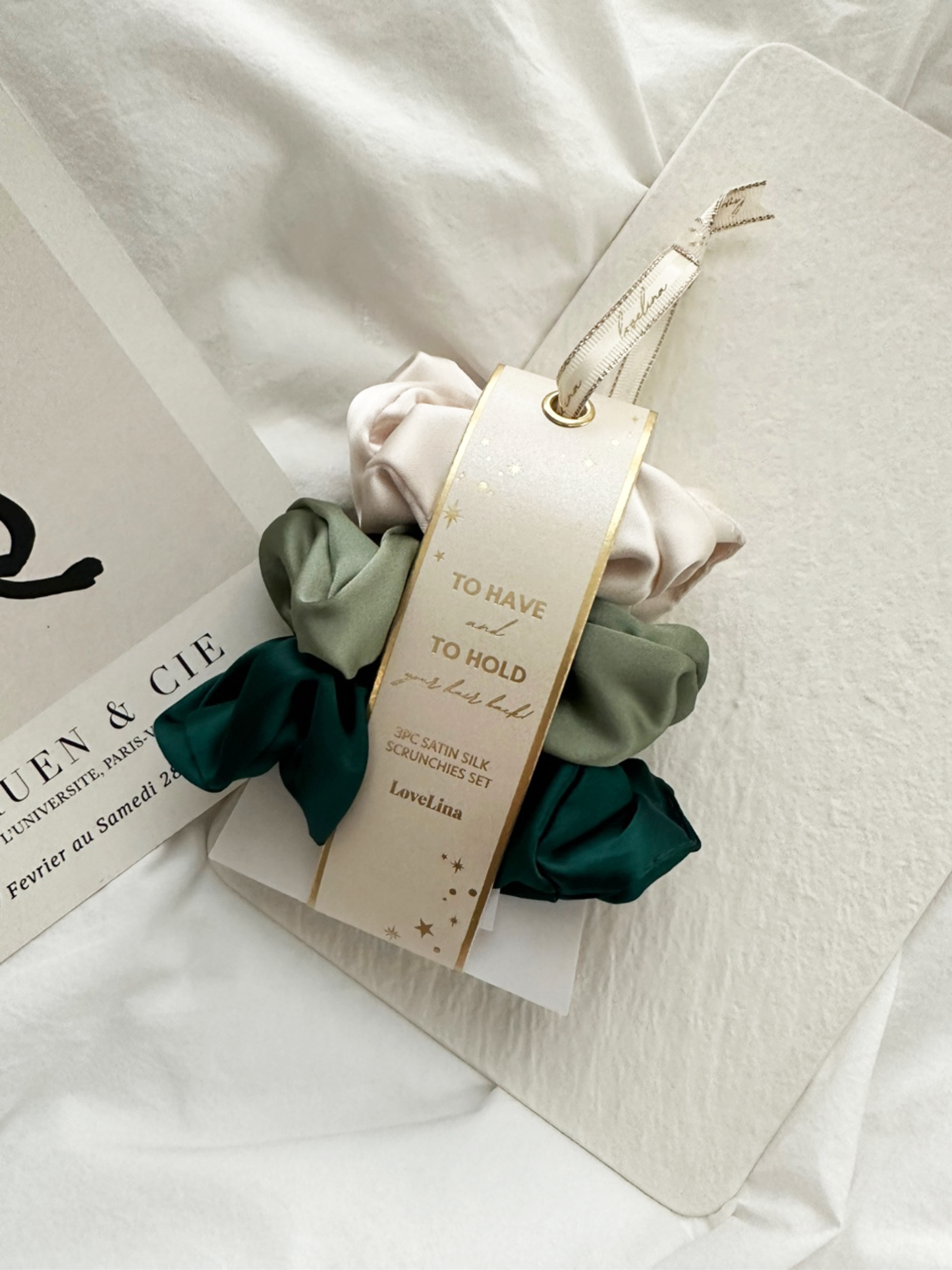 3PC Satin Silk Scrunchies - GAJA: GREEN / ONE SIZE