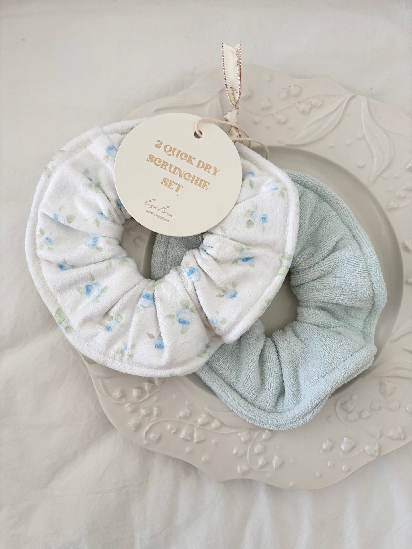 Quick Dry Jumbo Hair Towel Scrunchies (GORZA): Blue Ditsy