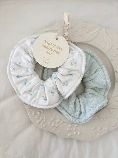 Quick Dry Jumbo Hair Towel Scrunchies (GORZA): Blue Ditsy
