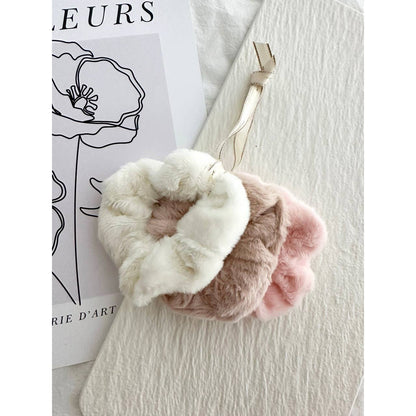3-Assorted Fuzzy Hair Scrunchies - GONI: PINK / ONE SIZE