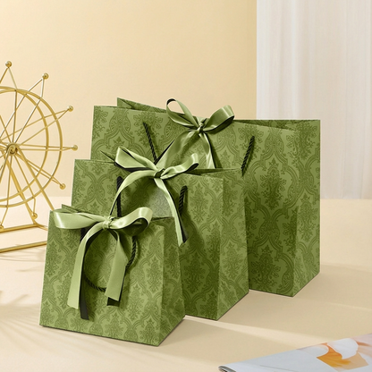 Vintage Pattern Black Green Bow Tie Paper Gift Bag w/ tissue: Large
