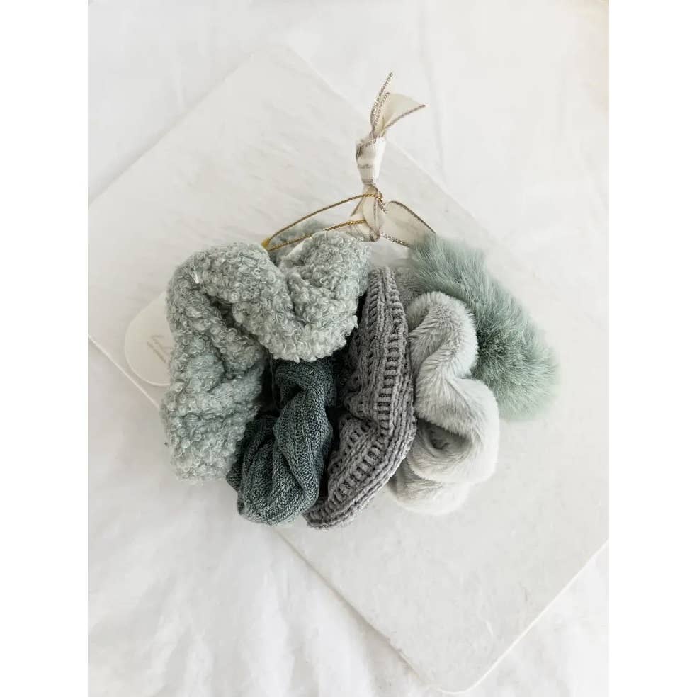 VELVET SOFT SCRUNCHIES SET - GABI: GREY / ONE SIZE